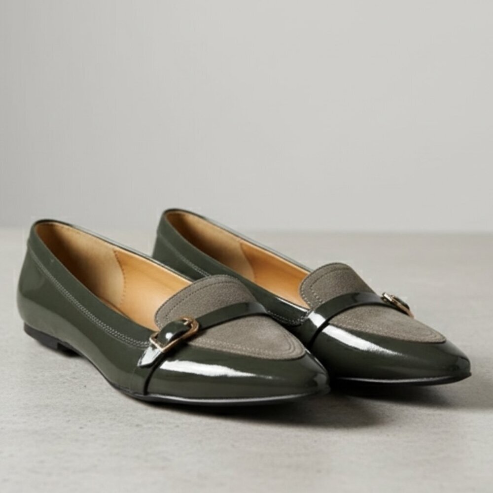 Isola Lovie Green Suede & Patent Loafers 9 NWOT